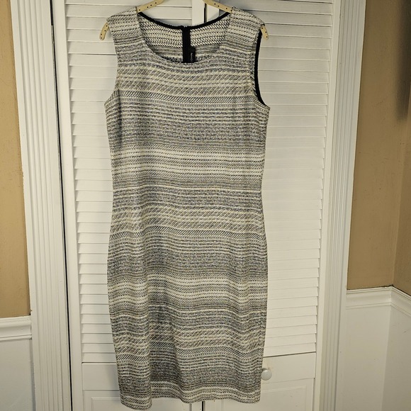 St John Womens Bianco Multi Raya Knit‎ Striped Metallic Sheath Dress 12 - Picture 1 of 4
